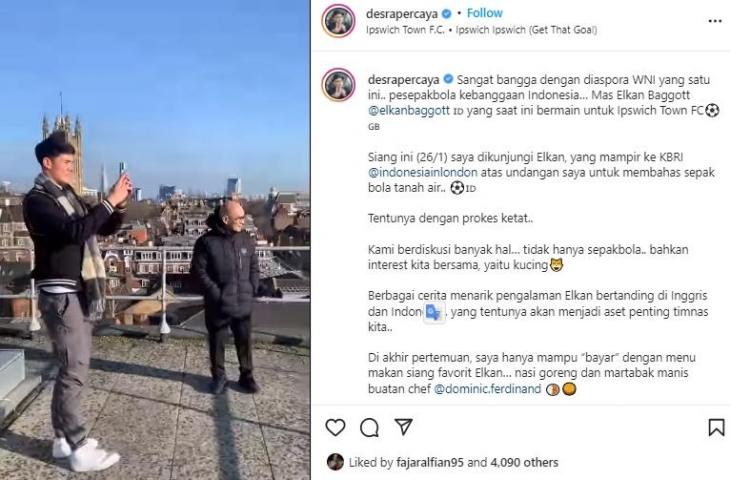 Elkan Baggott dan Duber RI di Inggris Raya, Desra Percaya. (Instagram/@elkanbaggott)