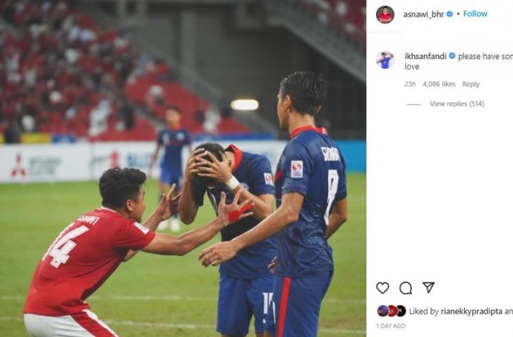 Pemain Singapura, ikut kena imbas usai komentari unggahan Asnawi Mangkualam. (Instagram/@asnawi_bhr)