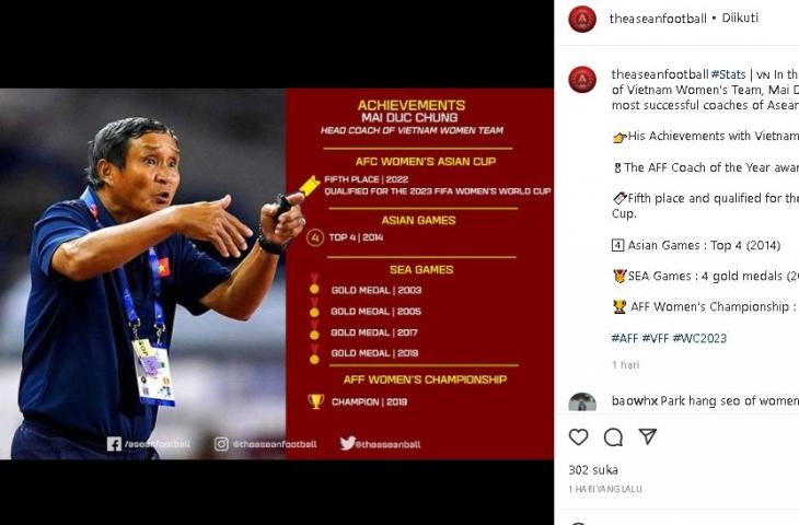 Pelatih Timnas Wanita Vietnam, Mai Duc Chung. (Instagram/@theaseanfootball)