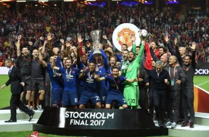 Manchester United saat juara Liga Europa 2017. (PAUL ELLIS / AFP)