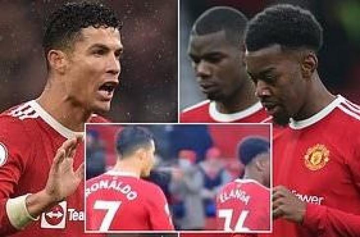 Viral video Cristiano Ronaldo ludahi Anthony Elanga usai Manchester United ditahan imbang Southampton 1-1. (Twitter/@gistcruz)