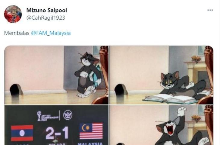 Meme-meme usai Malaysia kalah 1-2 dari Laos di Piala AFF U-23 2022. (Twitter/@cahragil1923)