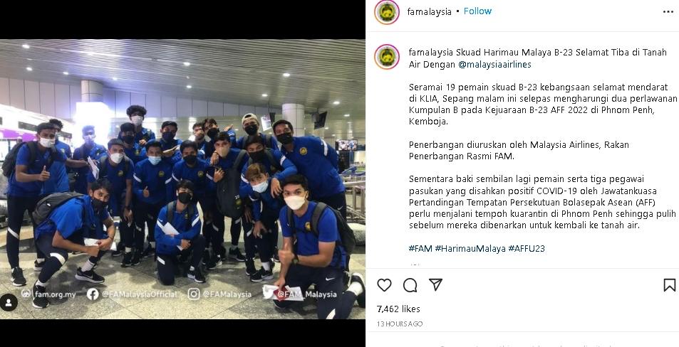 Pemain Timnas Malaysia U-23 pulang kampung. (Instagram/@famalaysia)