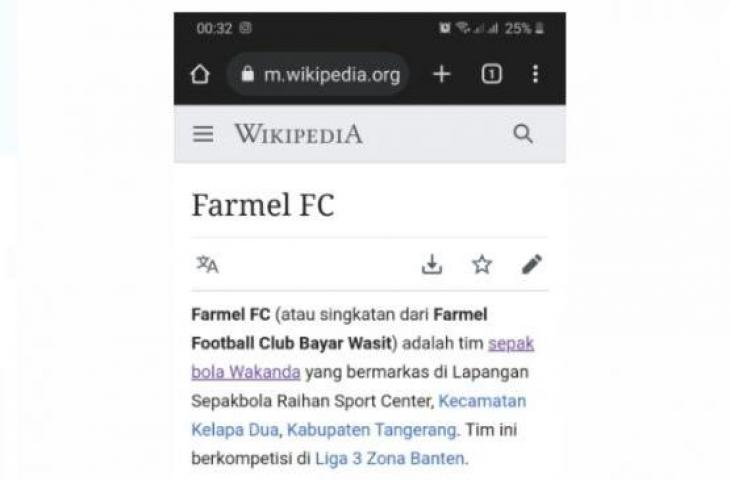 Tangkapan layar laman wikipedia tentang klub Farmel FC