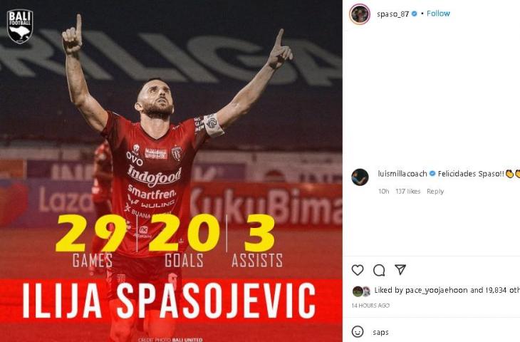 Bomber Bali United Ilija Spasojevic dikomenari Luis Milla. (Instagram/@spaso_87)