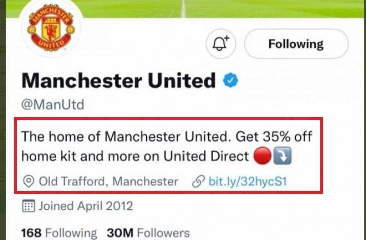 Bio akun Twitter Manchester United jadi bahan ejekan. (Twitter/@utd_hub10)