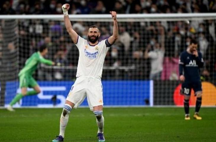 Karim Benzema cetak hattrick saat Real Madrid kalahkan PSG 3-1. (GABRIEL BOUYS / AFP)