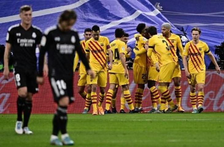 Wajah lesu pemain Real Madrid usai tumbang di tangan Barcelona dengan skor 0-4. (JAVIER SORIANO / AFP)