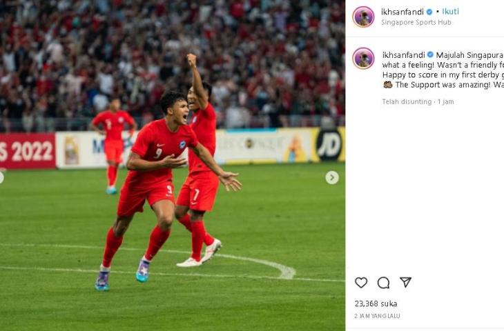 Postingan Ikhsan Fandi usai Singapura kalahkan Malaysia. (Instagram/@ikhsanfandi)