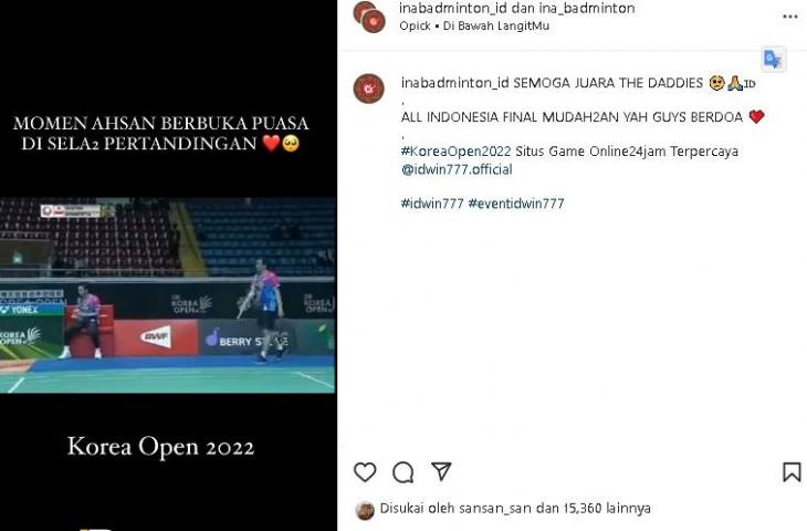 Mohammad Ahsan buka puasa saat Korea Open 2022. (Instagram/@ina_badminton)