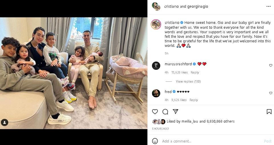 Cristiano Ronaldo, Georgina Rodriguez dan kelima anak mereka. (Instagram/@cristiano)