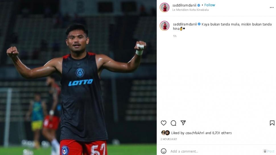 Unggahan Saddil Ramdani. (Instagram/@saddilramdanii)