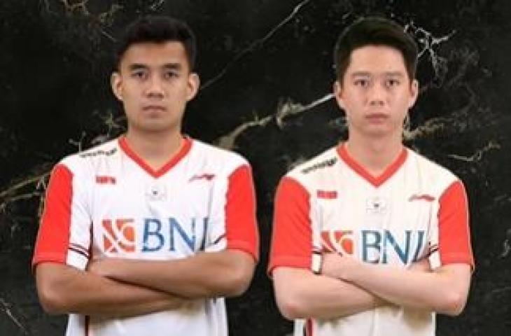 Bagas Maulana dan Kevin Sanjaya Sukamuljo di Piala Thomas 2022. (bidikan layar akun Twitter INABadminton)