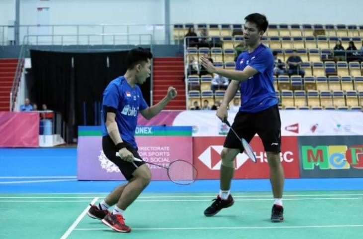 Ganda putra Indonesia Leo Rolly Carnando/Daniel Marthin saat meraih gelar juara WJC 2019 usai menaklukkan unggulan pertama China Di Zi Jian/Wang Chang dengan skor 21-19, 21-18 di laga final yang berlangsung di Kazan, Rusia, Minggu (13/10/2019) (Tim PBSI)