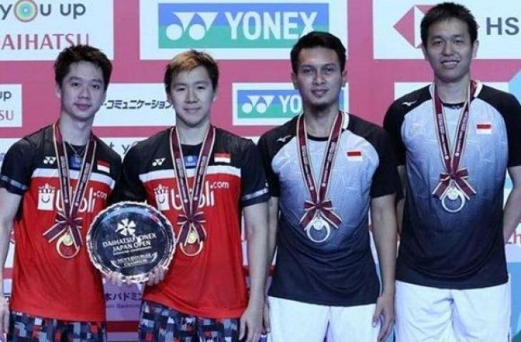 Ganda putra Indonesia Kevin Sanjaya Sukamuljo/Marcus Gideon dan Mohammad Ahsan/Hendra Setiawan. (Instagram/@ina.badminton)