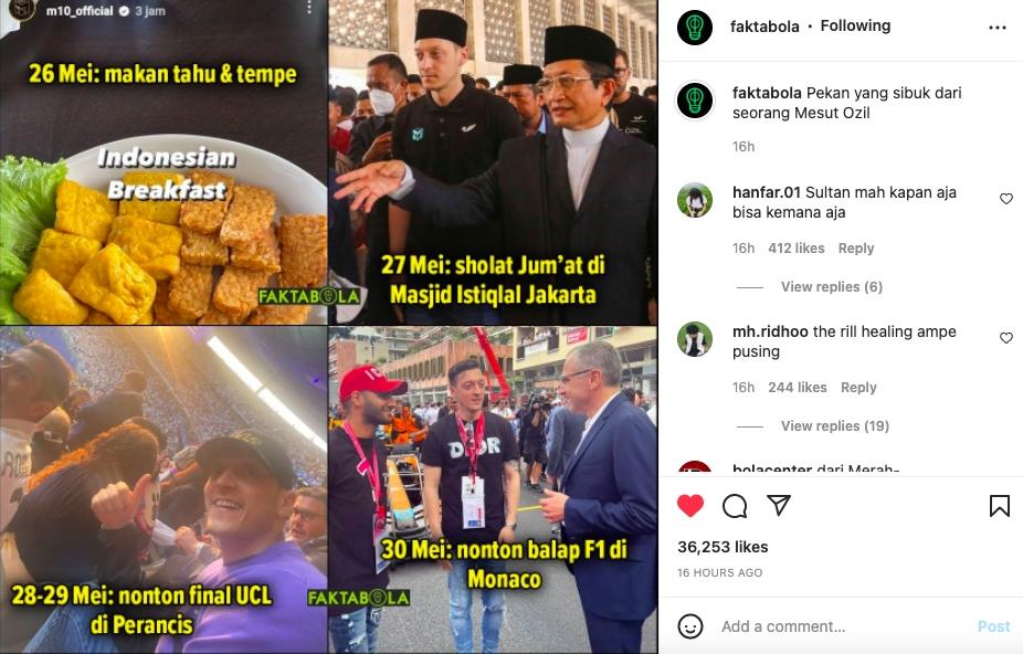 Dalam sepekan, Mesut Ozil tercatat hadir di Indonesia, Prancis, lalu Monaco. (Instagram/faktabola)