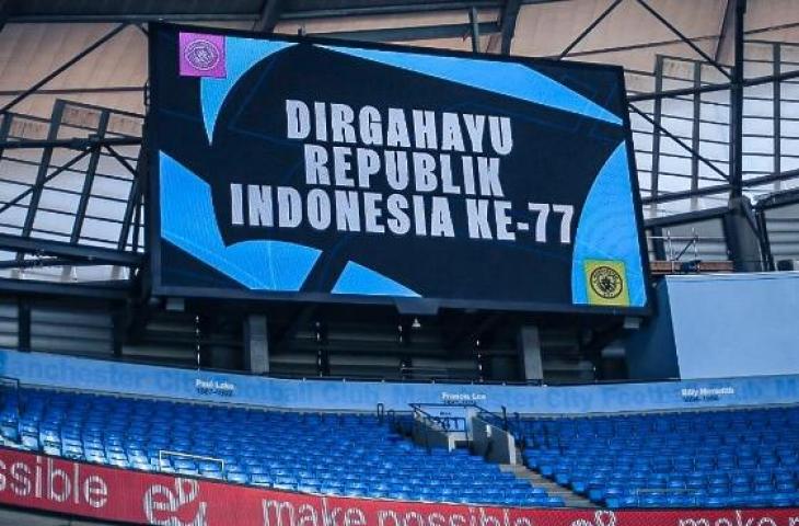 Ucapan HUT RI di Stadion Etihad. (Twitter/@mancityIndo)