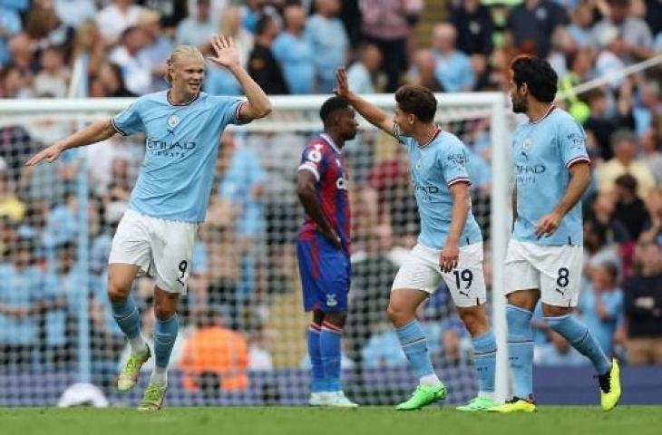 Erling Haaland cetak hattrick saat Manchester City kalahkan Crystal Palace 4-2. (AFP)