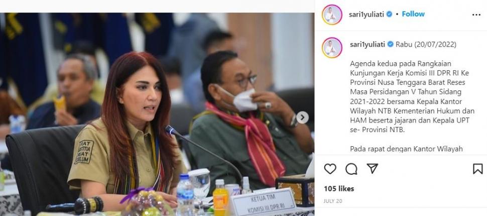 Anggota DPR RI, Sari Yuliati. (Instagram/@sari1yuliati)