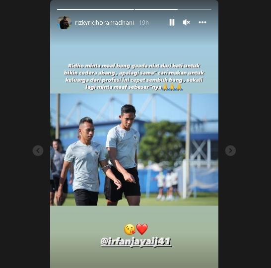 Rizky Ridho minta maaf kepada Irfan Jaya. (Instagram)