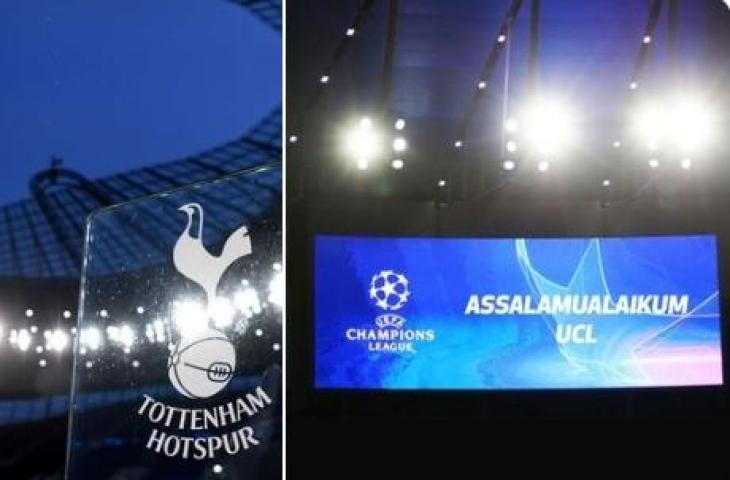 Tulisan 'Assalamualaikum UCL' di Stadion Tottenham Hotspur. (Twitter/@Spurs_ID)