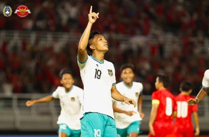 Rabbani Tasnim cetak gol saat Timnas Indonesia U-19 kalahkan Hong Kong 5-1 di Kualifikasi Piala Asia U-20 2023. (Dok. PSSI)