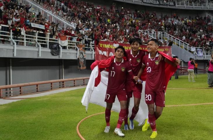 Selebrasi pemain Timnas Indonesia U-19 usai lolos ke Piala Asia U-20 2023. (Dok. PSSI)