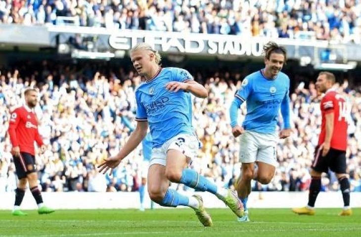 Erling Haaland cetak hattrick saat Manchester City permak Manchester United 6-3 dalam lanjutan Liga Inggris 2022/2023. (AFP)