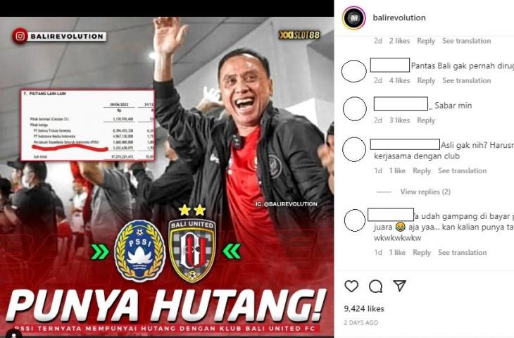 PSSI disebut punya utang dengan Bali United (Instagram/balirevolution)