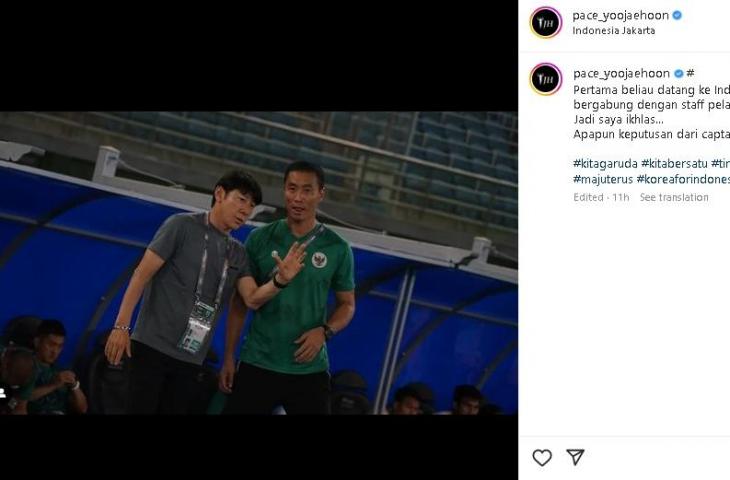 Asisten pelatih Timnas Indonesia Yoo Jae-hoon tanggapi pernyataan Shin Tae-yong yang ancam mundur. (Instagram/@pace_yoojaehoon)