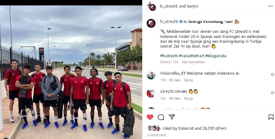 FC Utrecht pajang foto skuad Timnas Indonesia U-20. (Instagram/@fc_utrecht)