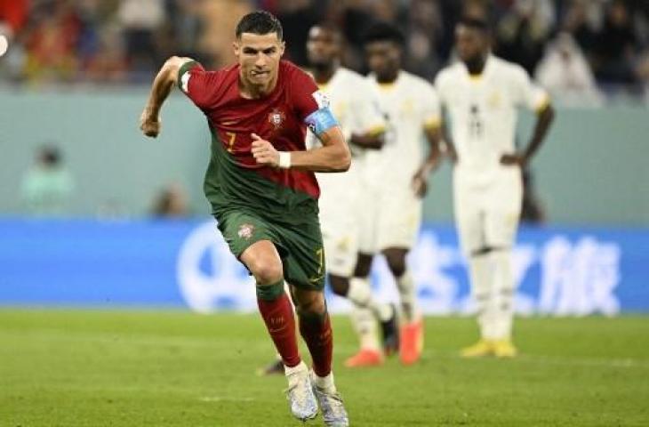 Selebrasi Cristiano Ronaldo usai cetak gol saat Portugal kalahkan Ghana 3-2 di Piala Dunia 2022. (AFP)