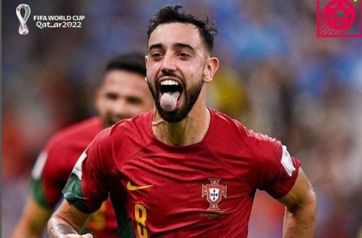 Selebrasi Bruno Fernandes usai menjebol gawang Uruguay di Piala Dunia 2022. (Instagram/@fifaworldcup)