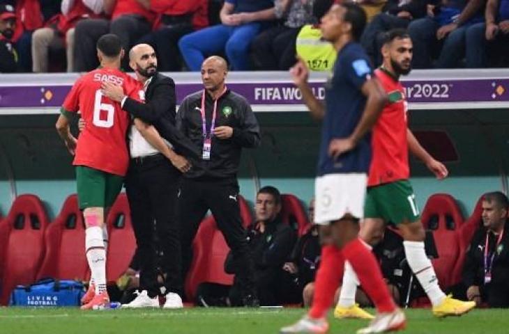 Walid Regragui saat Maroko dikalahkan Prancis 0-2 di semifinal Piala Dunia 2022. (AFP)