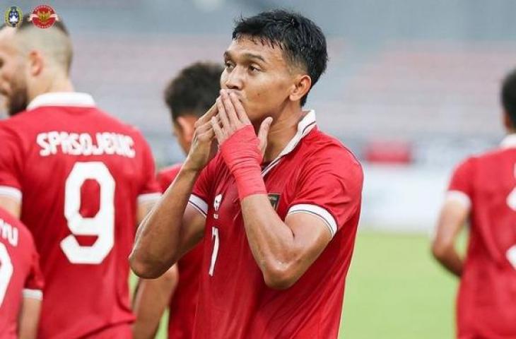 Striker Timnas Indonesia Dendy Sulistyawan usai jebol gawang Brunei Darussalam di Piala AFF 2022. (Instagram/@pssi)