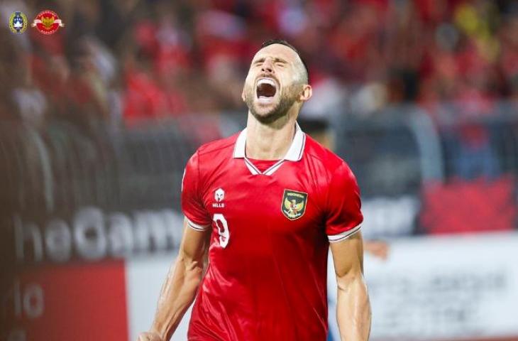 Selebrasi Ilija Spasojevic usai cetak gol saat Timnas Indonesia hajar Brunei 7-0 di Piala AFF 2022. (Dok. PSSI)