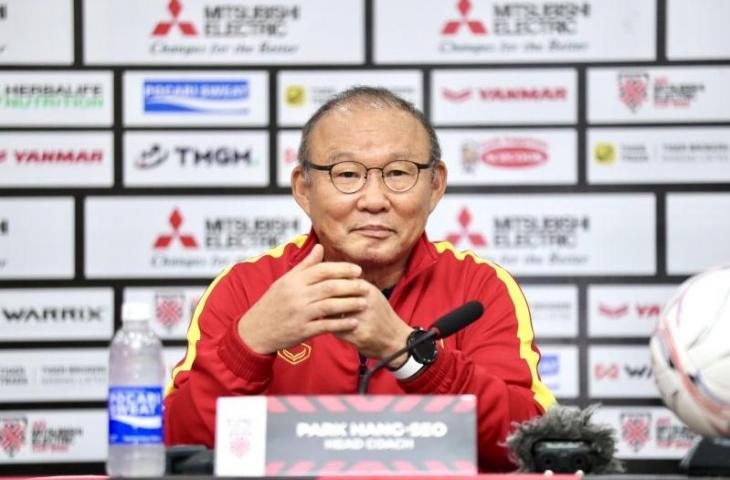 Pelatih Timnas Vietnam, Park Hang-seo, dalam konferensi pers menjelang pertandingan melawan Timnas Indonesia pada leg kedua semifinal Piala AFF 2022. (Dok. VFF)