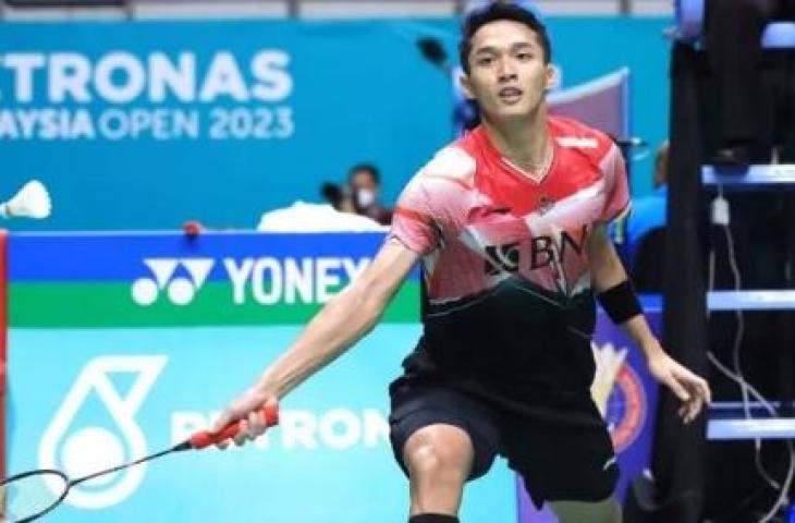 Tunggal putra Indonesia Jonatan Christie di babak pertama Malaysia Open 2023. (dok.PBSI)