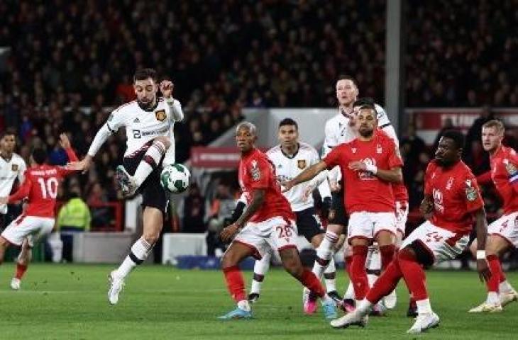 Manchester United sukses taklukkan Nottingham Forest 3-0 di leg pertama semifinal Piala Liga Inggris. (AFP)