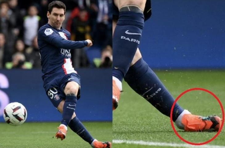 Penyerang Paris Saint-Germain, Lionel Messi, menendang bola selama pertandingan Ligue 1 melawan Lille LOSC di Stadion Parc des Princes, Paris, pada 19 Februari 2023. (AFP/Franck Fife)