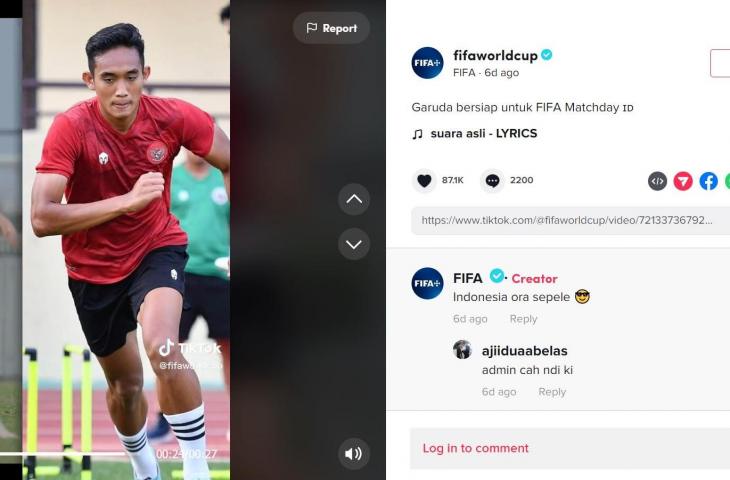 Akun TikTok FIFA sebut Indonesia tidak sepele. (TikTok/@fifaworldcup)