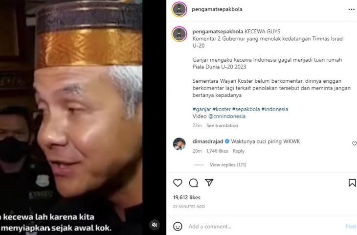 Dimas Drajad beri komentar menohok soal pernyataan Ganjar. (Instagram/pengamatsepakbola)