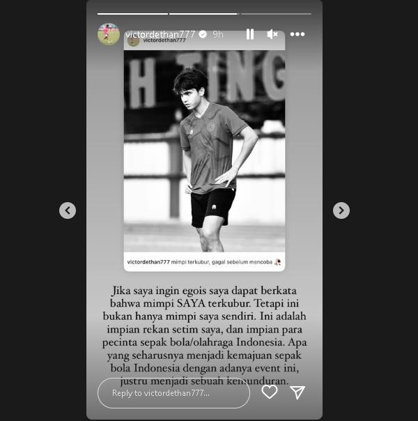 Victor Dethan tanggapi pembatalan Piala Dunia U-20 2023. (Instagram)