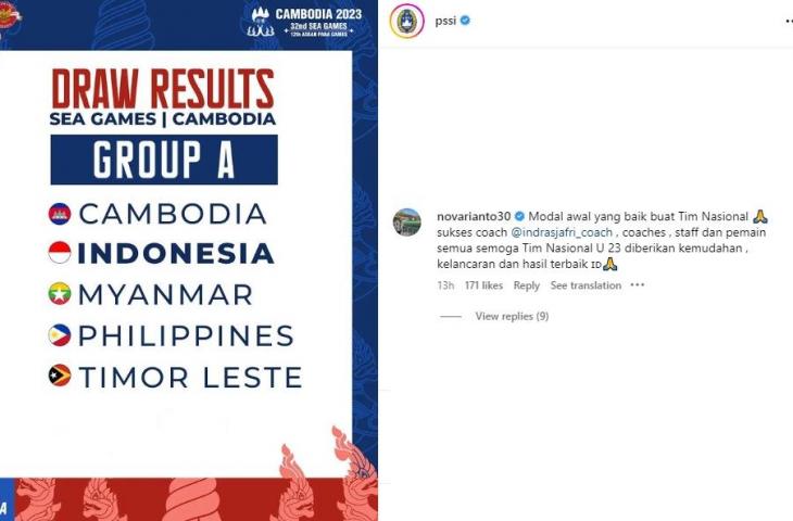 Nova Arianto semringah lihat hasil drawing SEA Games 2023. (Instagram/PSSI)