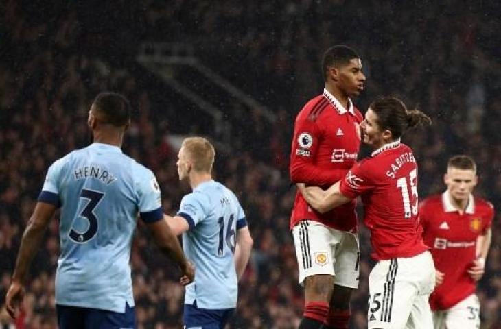 Marcus Rashford cetak satu gol kemenangan Manchester United atas Brentford. (AFP)