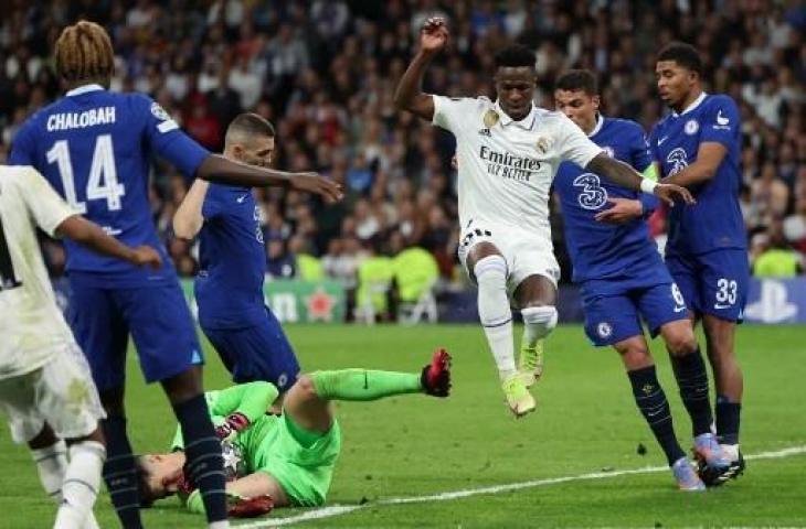 Potret pertandingan Real Madrid vs Chelsea di leg pertama perempat final Liga Champions. (AFP)