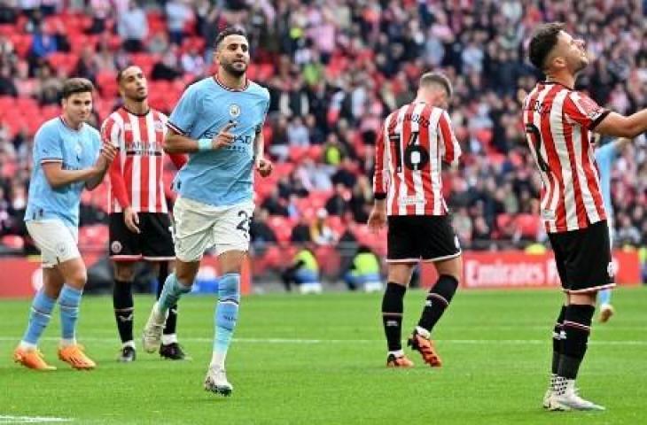 Riyad Mahrez cetak hattrick saat Manchester City kalahkan Sheffield United 3-0 untuk melaju ke final Piala FA. (AFP)