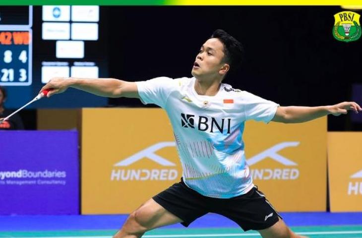 Aksi Anthony Sinisuka Ginting di Badminton Asia Championship 2023. (Instagram/badminton.ina)