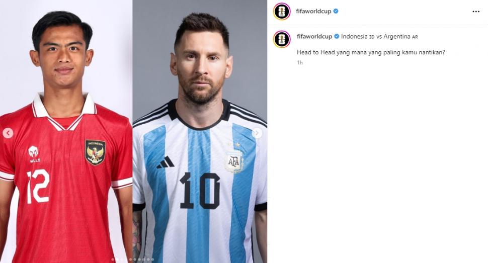 Head to head timnas Indonesia vs Argentina yang disorot Piala Dunia. (Instagram/fifaworldcup)