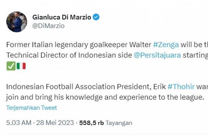 Eks kiper Inter Milan, Walter Zenga dikabarkan merapat ke Persita Tangerang (Twitter/DiMarzio)